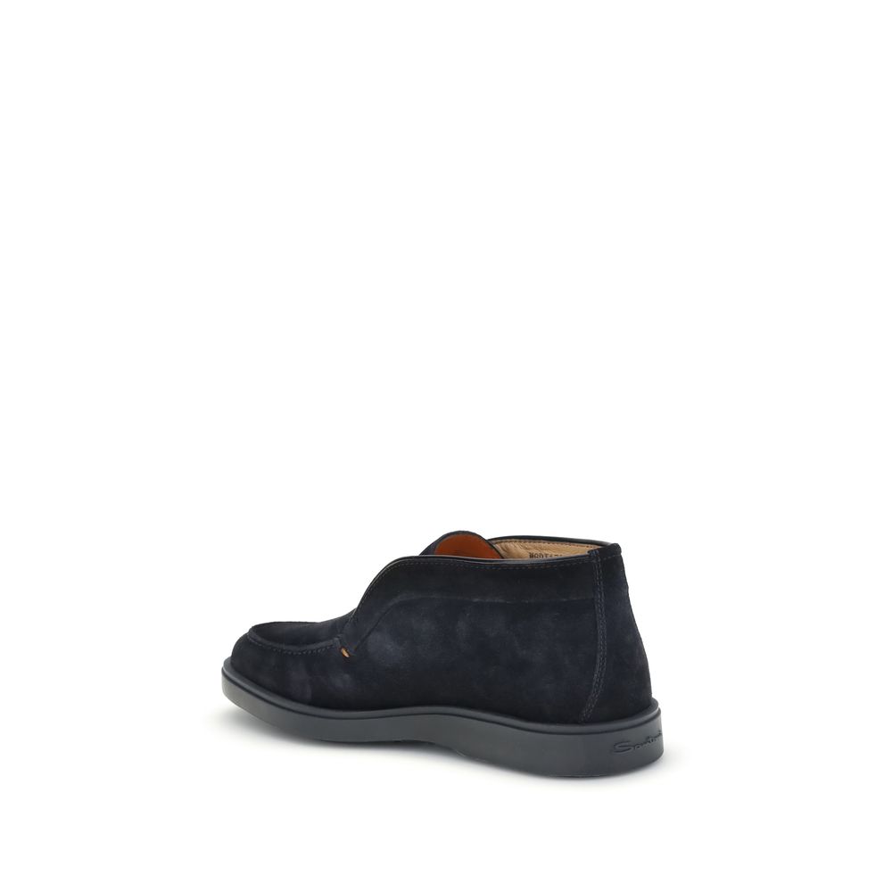 Santoni Blue Calf Leather Bos Taurus Slip-On Loafers