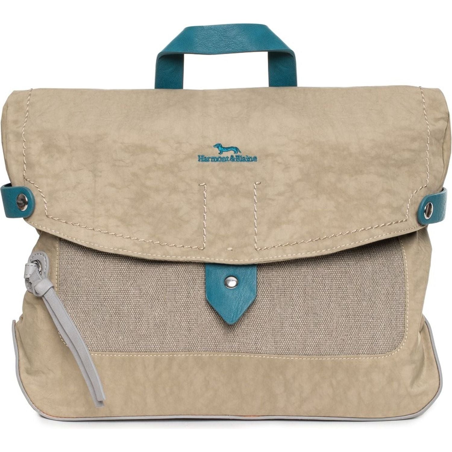 Front view with bag zipped and handles upright.