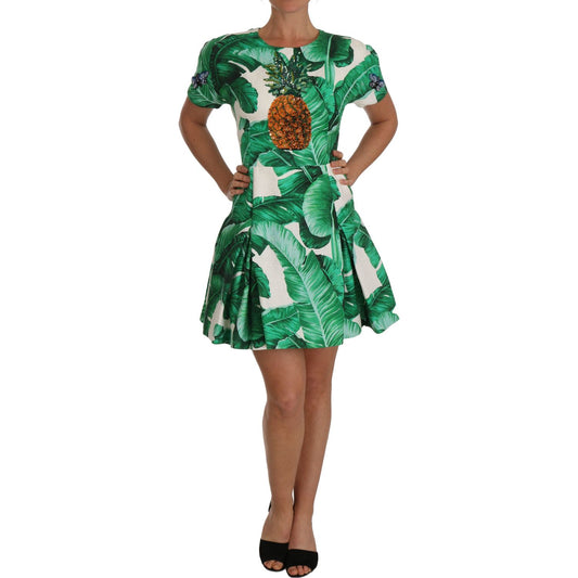 Dolce & Gabbana | A-Line Banana Leaf Pineapple Crystal Dress | McRichard Designer Brands