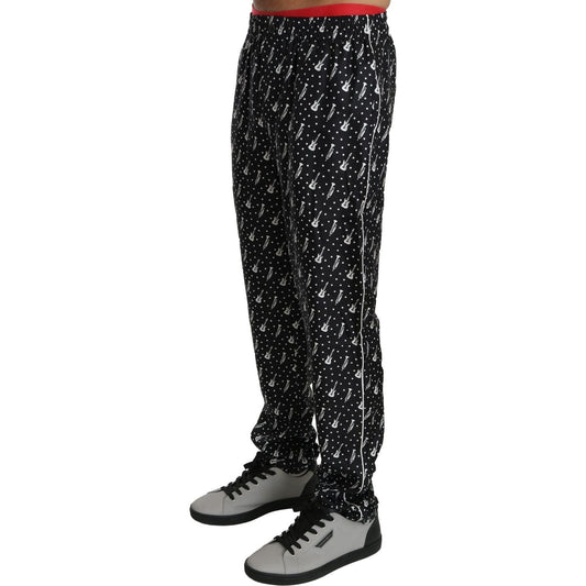 Dolce & Gabbana | Silk Black Musical Instrument Trouser Pants | McRichard Designer Brands