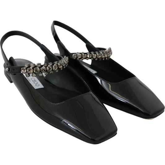 Jimmy Choo | Black Patent Leather Mahdis Flat Shoes  | McRichard Designer Brands