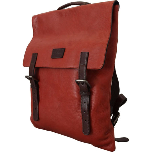 Dolce & Gabbana | Orange Leather Logo Plaque Men Backpack Bag | McRichard Designer Brands