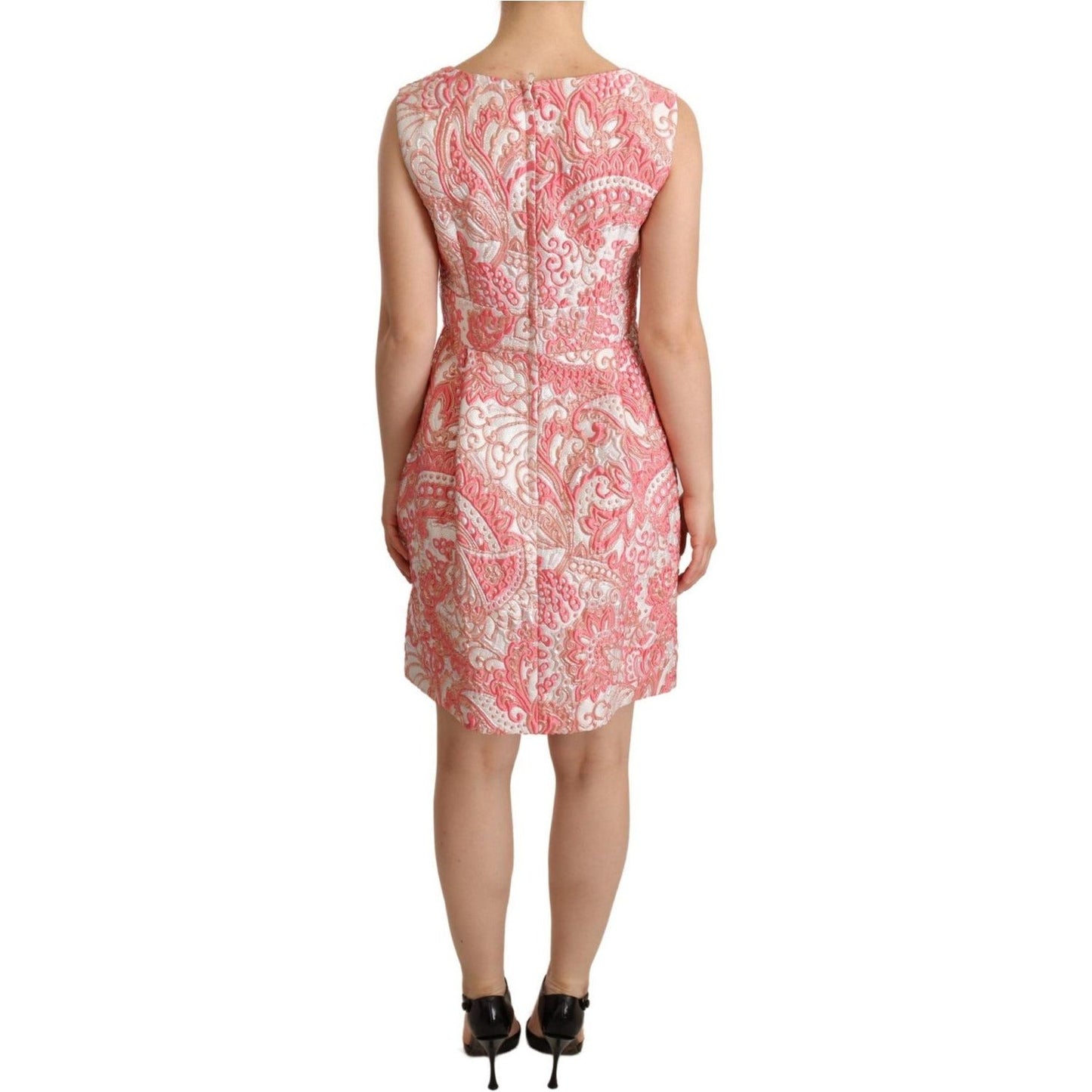 Pink Floral Jacquard Pleated Sheath Dress WOMAN DRESSES Dolce & Gabbana