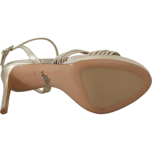 Prada | Gold Leather Sandals Ankle Strap Heels Stiletto Sandal | McRichard Designer Brands