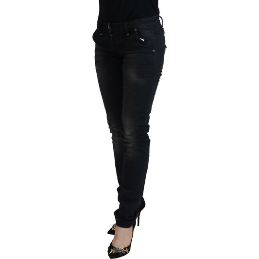Acht | Black Washed Cotton Skinny Women Casual Denim Jeans | McRichard Designer Brands