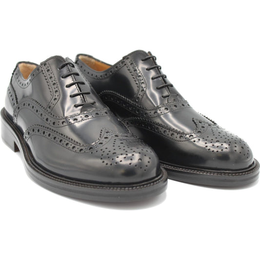 Saxone of Scotland | Black Spazzolato Leather Mens Laced Full Brogue Shoes | McRichard Designer Brands