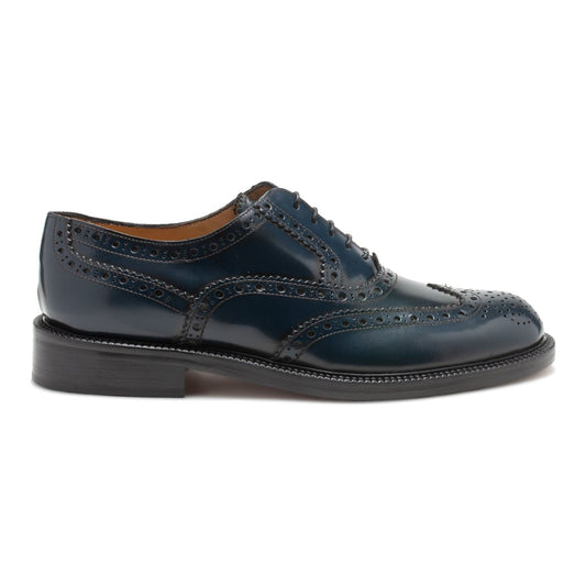 Saxone of Scotland | Blue Spazzolato Leather Mens Laced Full Brogue Shoes | McRichard Designer Brands