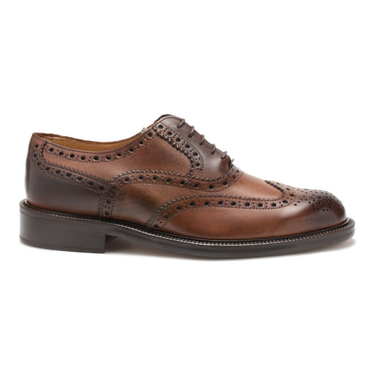 Saxone of Scotland | Natural Brown Leather Mens Laced Full Brogue Shoes | McRichard Designer Brands