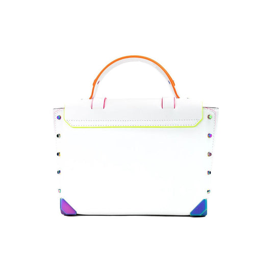 Michael Kors | Manhattan Optic White Contrast Trim Leather Top Handle Satchel Bag | McRichard Designer Brands