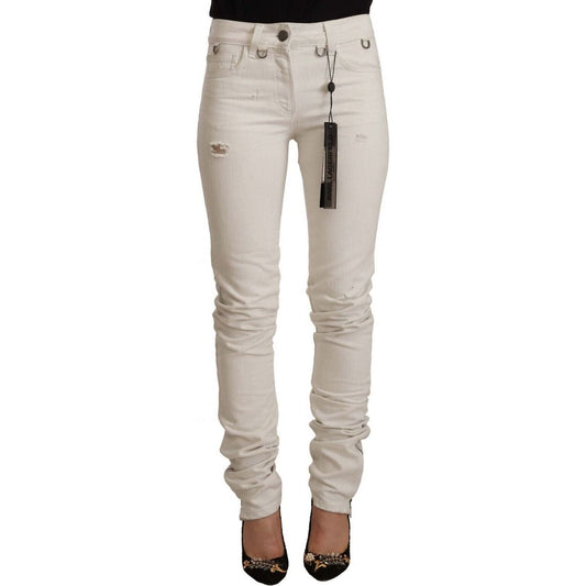 Karl Lagerfeld | White Mid Waist Cotton Denim Slim Fit Jeans | McRichard Designer Brands