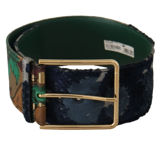 Dolce & Gabbana | Green Jaquard Embroid Leather Gold Metal Belt | McRichard Designer Brands