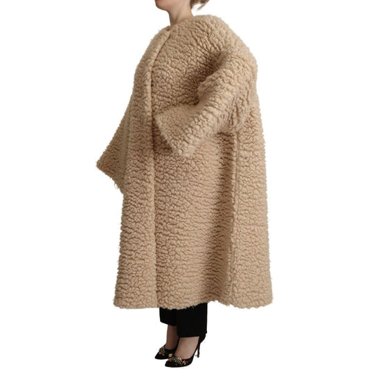 Dolce & Gabbana | Beige Cashmere Wool Faux Fur Coat Jacket | McRichard Designer Brands